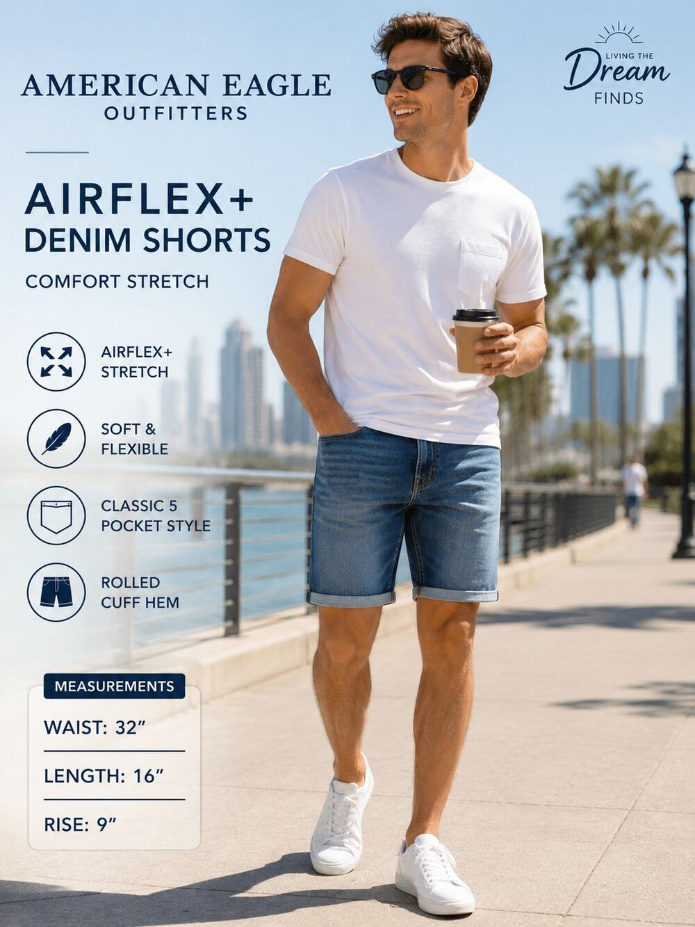 American Eagle AirFlex+ Denim Shorts Men's Size 32 Blue Stretch Casual